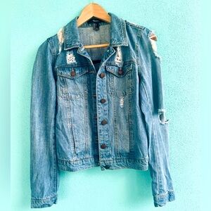 Forever 21 Distressed Denim Jacket - Size S